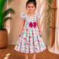 (CF019) Enchanting& Floral Garden Print Pleated Frock with Magenta Bow Detail