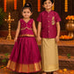 (SCE005) Traditional Magenta and Gold Festive Sibling Matching Outfit Set