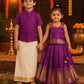 (SCE004) Traditional Purple and Gold Festive Sibling Outfit Set