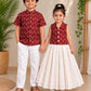 (SCC008) Traditional Maroon and Off-White Festive Sibling Matching Outfit Set