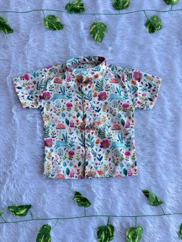 (BC021) Matching Botanical Garden Print Boy's Shirt with Mandarin Collar