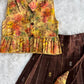 (ETTS053) Autumn Floral Peplum Top with Brocade Lehenga Skirt Set