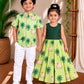 (SCC014)Matching Green Cow & Palm Motif Ethnic Wear Set for Siblings
