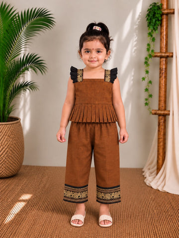(ETTP001) Elegant Earthen Toned Kids' Co-Ord Set with Traditional Brocade Accents