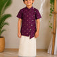 (BE012) Elegant Deep Purple Ethnic Set with Asymmetric Shirt and Traditional Veshti