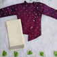 (BE012) Elegant Deep Purple Ethnic Set with Asymmetric Shirt and Traditional Veshti