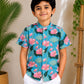 (BC001) Vibrant Lotus Print Short-Sleeve Shirt.