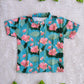 (BC001) Vibrant Lotus Print Short-Sleeve Shirt.