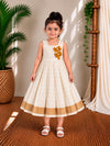 (CF004) Elegant Checkered Handloom Frock with Mustard Bow Accents