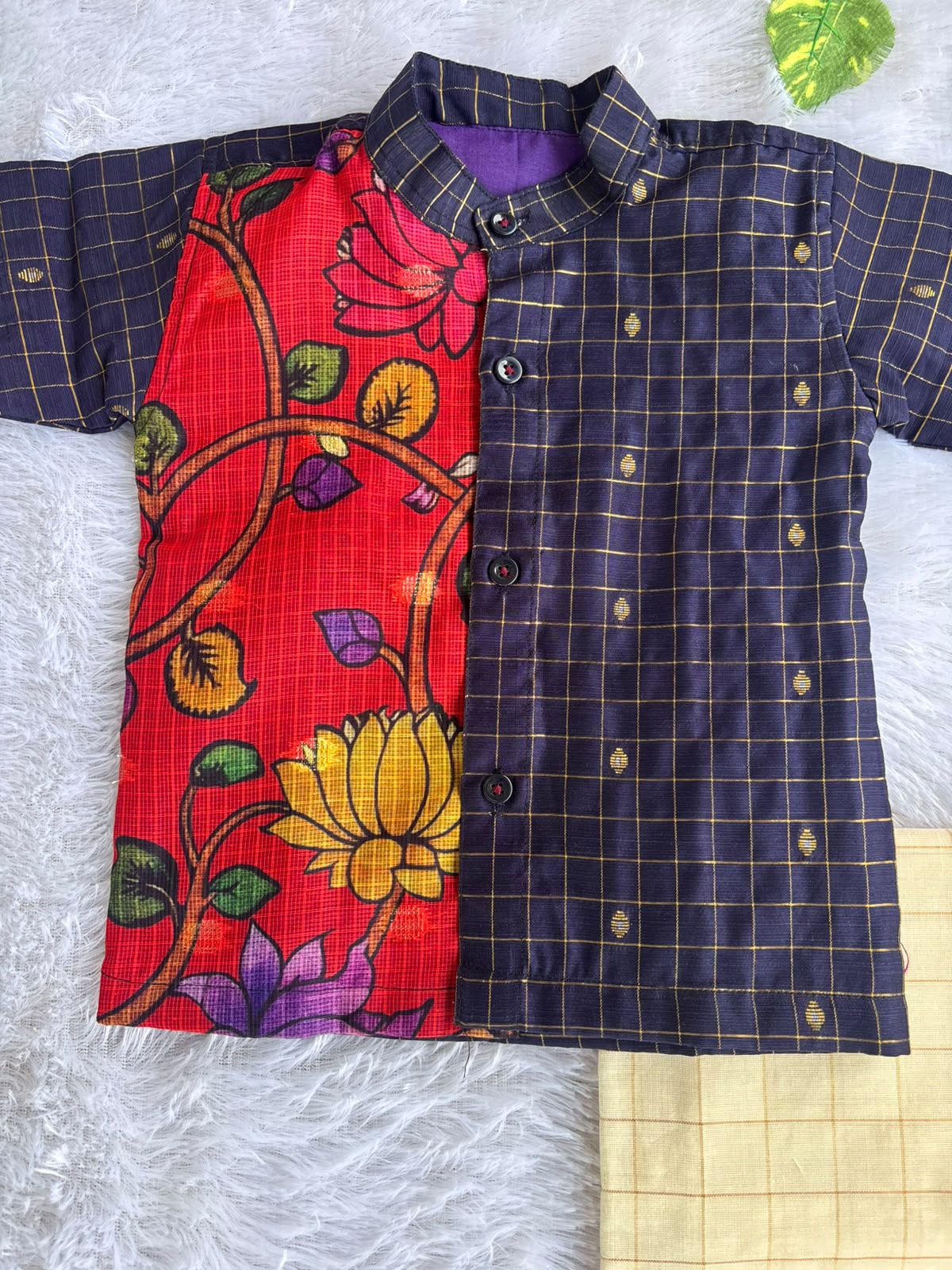 (BE004) Neelan Festive Half-and-Half Fusion Shirt with Dhoti Set