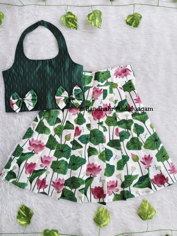 (CTS007) Green Pichwai Print Top and Skirt