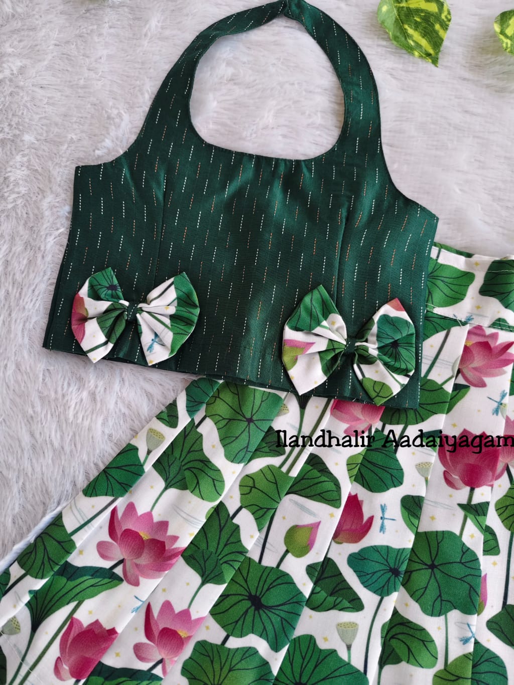 (CTS007) Green Pichwai Print Top and Skirt