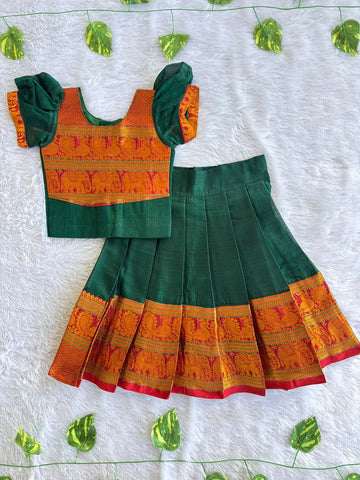 (ETTS050) Traditional Bottle Green and Orange Elephant Border Ethnic Set