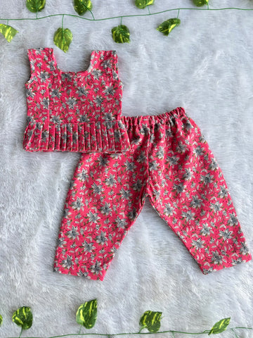 (CTP022) Vibrant Floral Print Peplum Top and Trouser Set for Girls