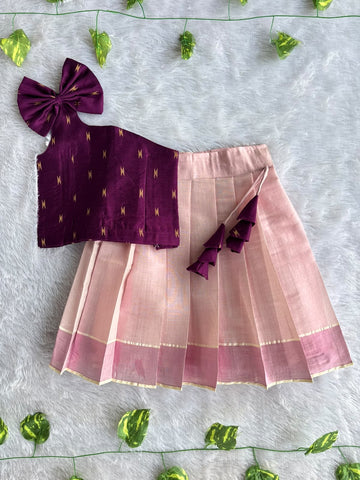 (ETTS052) Elegant Purple and Light Pink One-Shoulder Ethnic Set for Girls