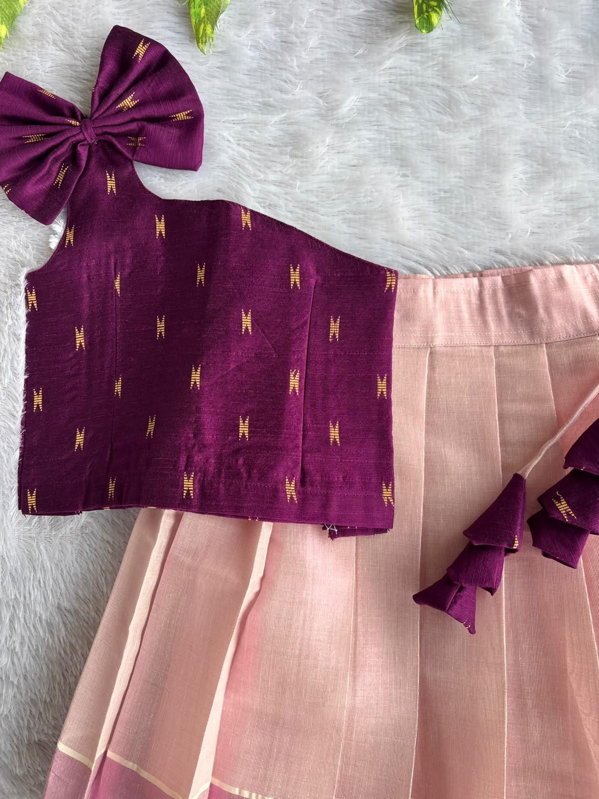 (ETTS052) Elegant Purple and Light Pink One-Shoulder Ethnic Set for Girls