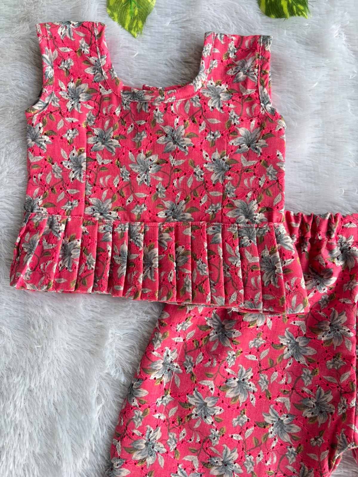 (CTP022) Vibrant Floral Print Peplum Top and Trouser Set for Girls