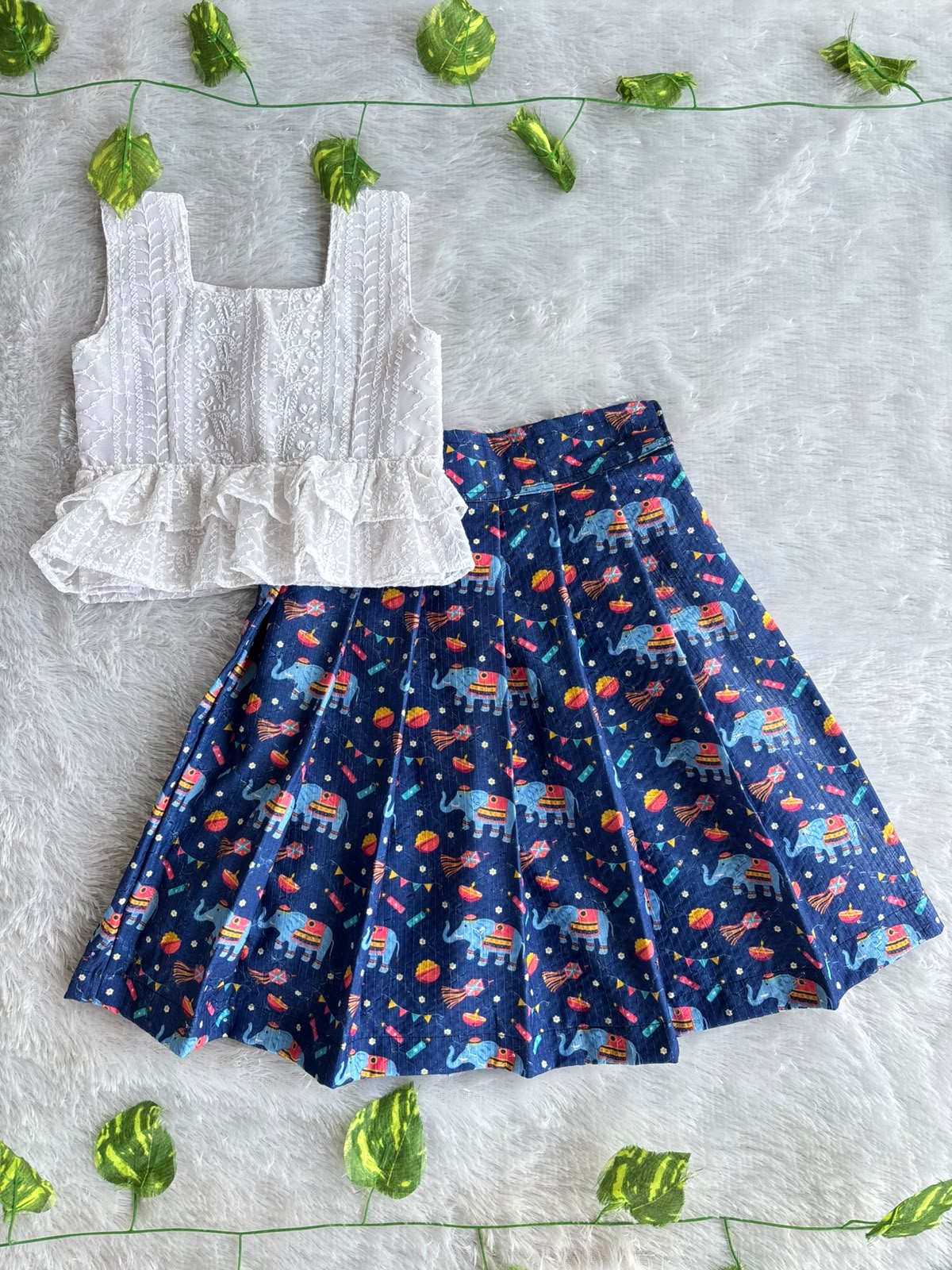 (SCC009)Playful Elephant and Festive Motif Sibling Matching Outfit Set