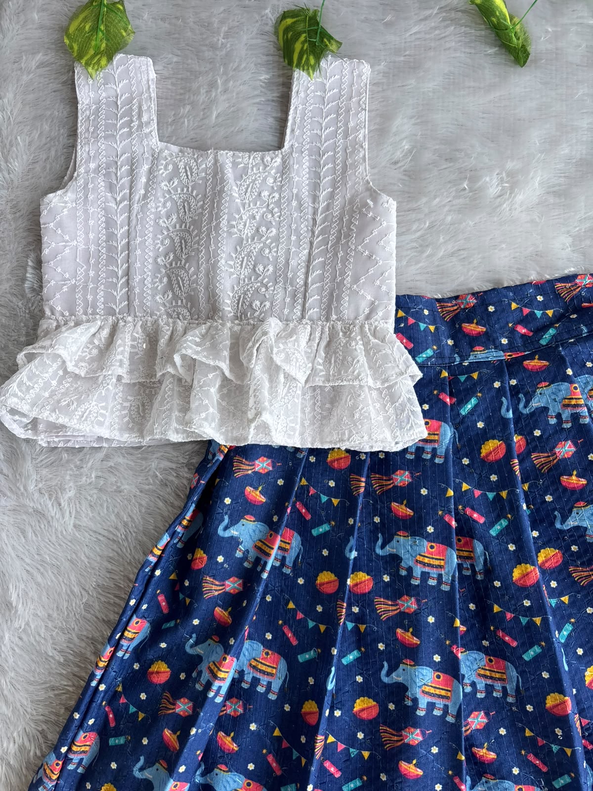 (CTS029) Playful Elephant and Festive Motif Print Long skirt