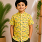(BC002) Boys Casual Yellow Printed Half Sleeve Cotton Shirt