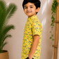 (BC002) Boys Casual Yellow Printed Half Sleeve Cotton Shirt