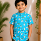 (BC003) Boys Blue Unicorn Rainbow Print Mandarin Collar Cotton Shirt