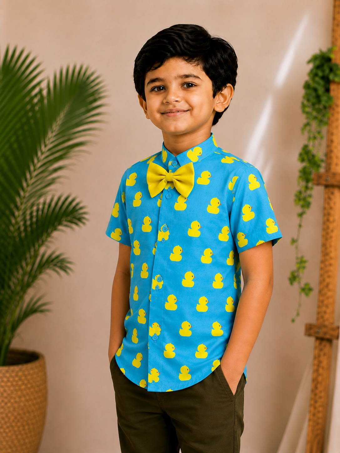 (BC004) Boys Blue Duck Mandarin Collar Cotton Shirt
