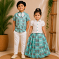 (SCC001) Matching Teal Elephant-Print & White Hakoba Sibling Combo Set