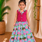 (ETTS024) Magenta & Blue Lotus Printed Skirt Co-ord Set