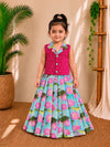 (ETTS024) Magenta & Blue Lotus Printed Skirt Co-ord Set
