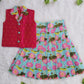 (ETTS024) Magenta & Blue Lotus Printed Skirt Co-ord Set